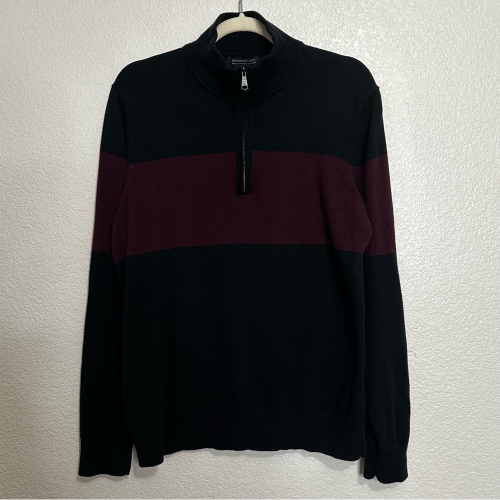 Banana Republic Pima Cotton Cashmere Blend Black Maroon Sweater, Sz Medium